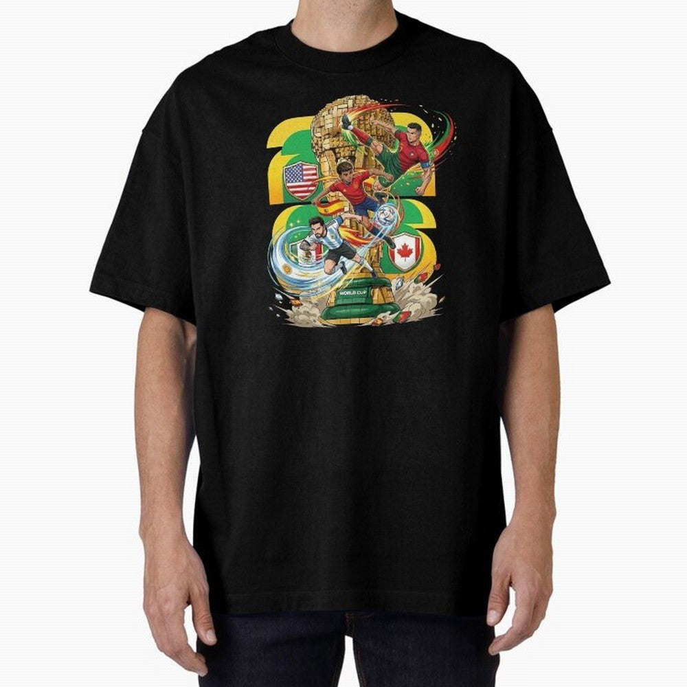 World Cup Teams 2026 Oversized T-Shirt Feel the Heartbeat of FIFA World Cup 2026 Group Stage for Fans of Neymar and Spain and Netherlands, Bringing Worldwide Fan Energy, Dramatic Goals, Stadium Lights and Championship Celebrations; Great for