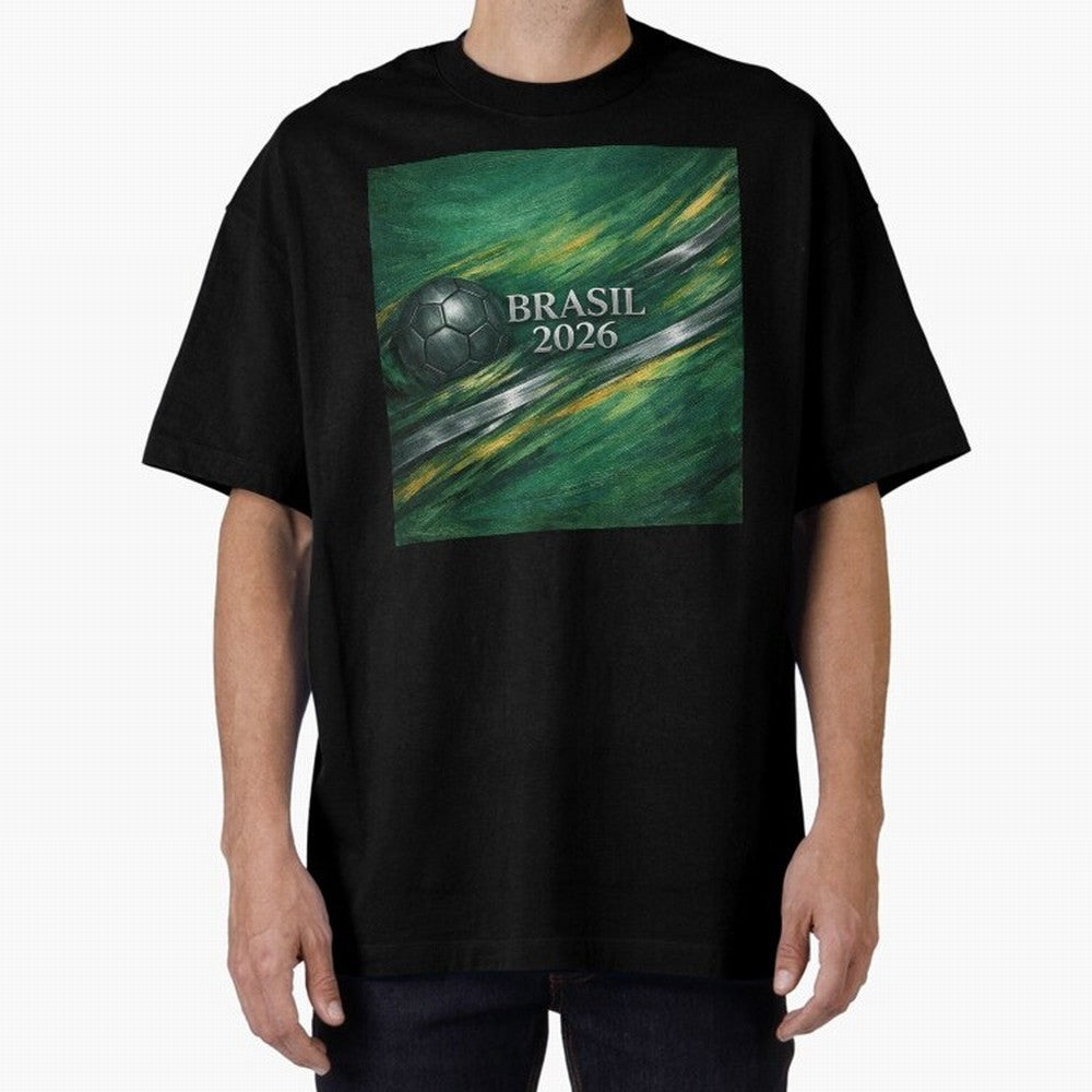 Brazil World Cup 2026 Concept Oversized T-Shirt Celebrate the FIFA World Cup 2026 USA Canada Mexico Journey through Messi, Neymar and Mbappe Highlights, Argentina, France and Brazil Pride, Fan Favorite Moments, National Team Passion, Big Match