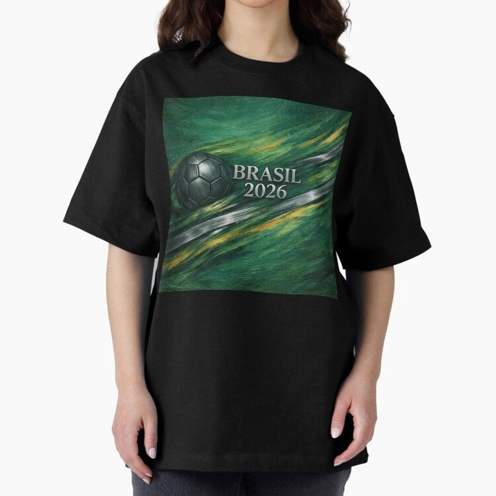 Brazil World Cup 2026 Concept Oversized T-Shirt Celebrate the FIFA World Cup 2026 USA Canada Mexico Journey through Messi, Neymar and Mbappe Highlights, Argentina, France and Brazil Pride, Fan Favorite Moments, National Team Passion, Big Match
