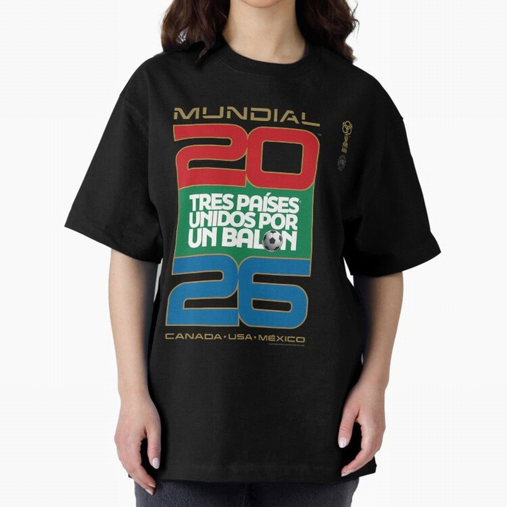 Mundial 26 Three Nations United By A Soccer Ball. Unidos Por Un Baln - World Cup Oversized T-Shirt Bring Global Tournament Vibes to Match Day Hype around FIFA World Cup 2026 Group Stage, Cristiano Ronaldo, Haaland and CR7, Argentina, France and