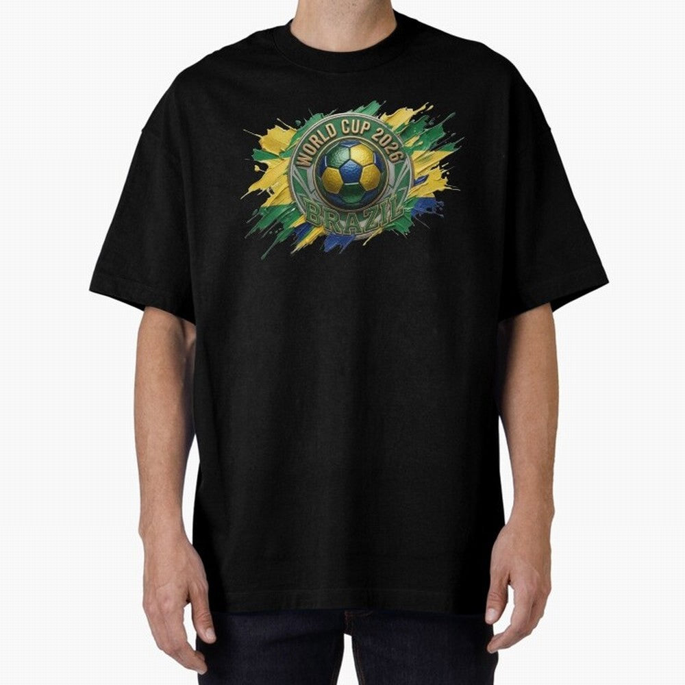 World Cup 2026 Brazil Soccer Ball Paint Splash Oversized T-Shirt Share the Excitement of FIFA World Cup 2026 Group Stage for Fans of Messi, Neymar and Mbappe and Spain, Bringing Classic Soccer Heritage, Championship Pressure, Fan Loyalty and