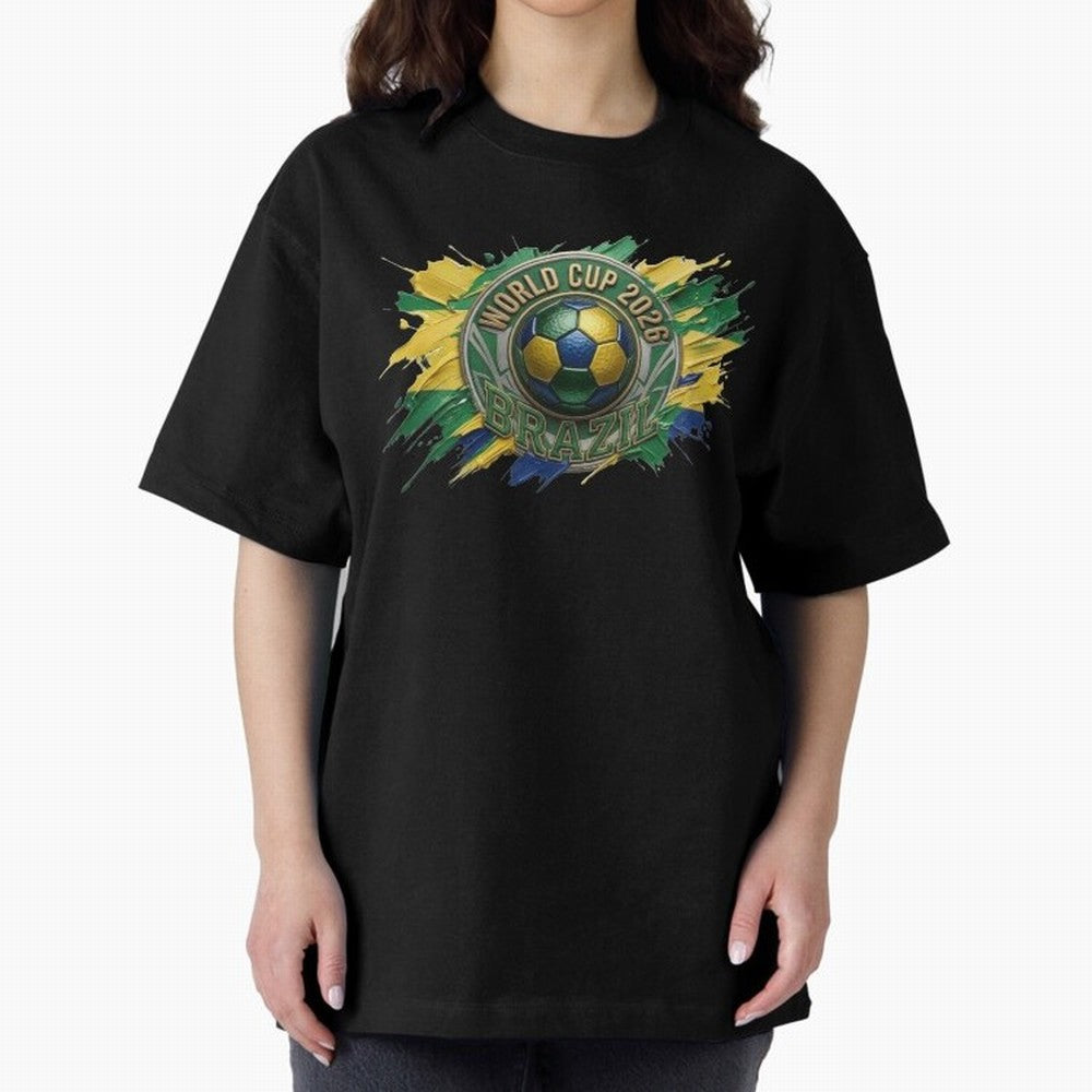 World Cup 2026 Brazil Soccer Ball Paint Splash Oversized T-Shirt Share the Excitement of FIFA World Cup 2026 Group Stage for Fans of Messi, Neymar and Mbappe and Spain, Bringing Classic Soccer Heritage, Championship Pressure, Fan Loyalty and