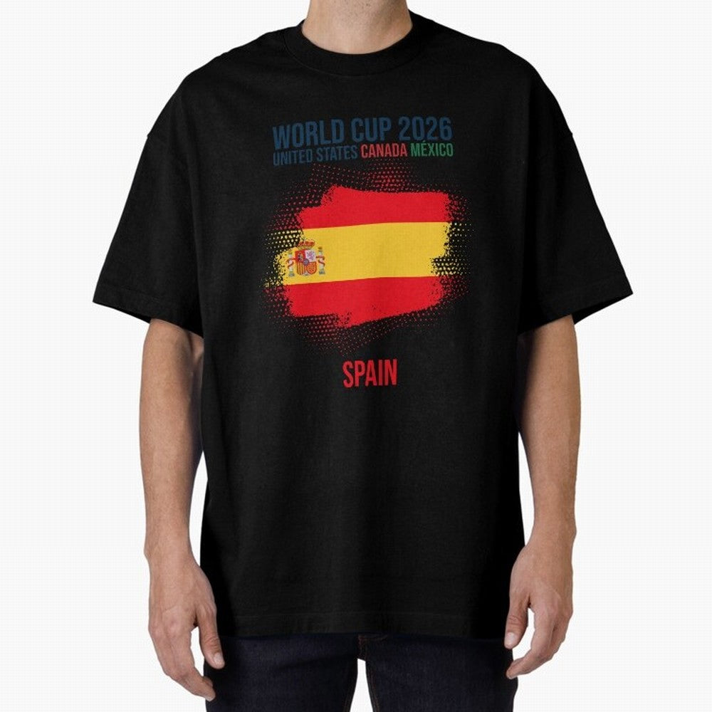 SPAIN WORLD CUP 2026 Oversized T-Shirt Bring Trophy Dreams to the FIFA World Cup 2026 Journey through Neymar Highlights, Brazil Pride, Classic Soccer Heritage, Championship Pressure, Fan Loyalty and International Pride; Great for Watch Parties,