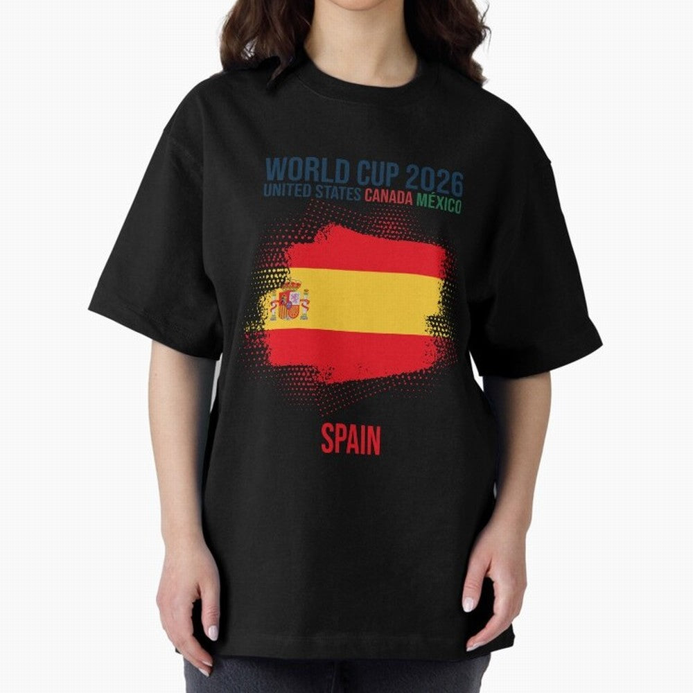 SPAIN WORLD CUP 2026 Oversized T-Shirt Bring Trophy Dreams to the FIFA World Cup 2026 Journey through Neymar Highlights, Brazil Pride, Classic Soccer Heritage, Championship Pressure, Fan Loyalty and International Pride; Great for Watch Parties,