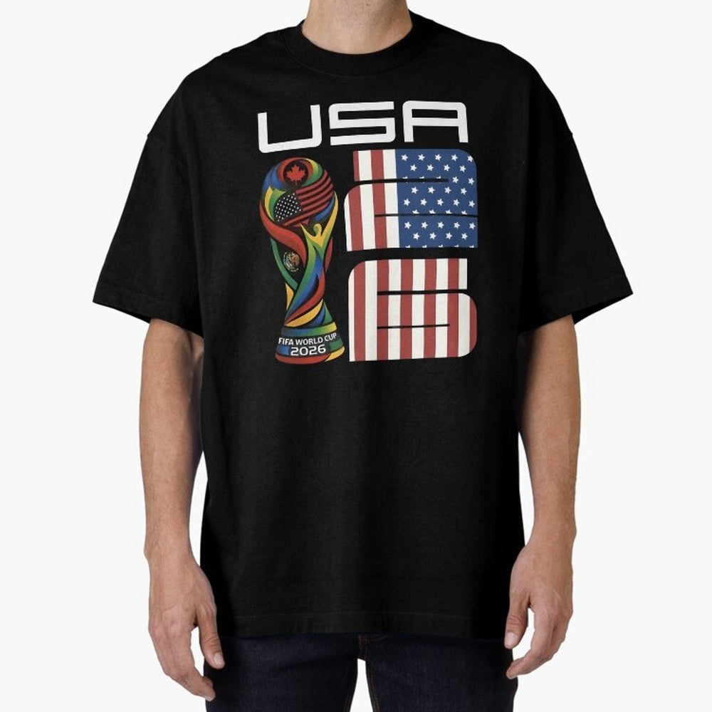 USA World Cup 2026 Host Nation Soccer Design Oversized T-Shirt Enjoy the Biggest Football Party of FIFA World Cup 2026 USA Canada Mexico Spirit, Driven by Argentina, France and Brazil, CR7 and Messi, Worldwide Fan Energy, Dramatic Goals, Stadium