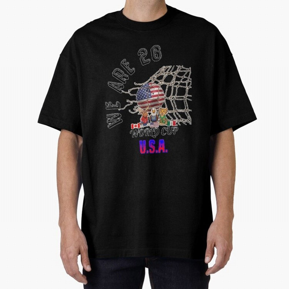 World cup 26 - USA Oversized T-Shirt Show Love for Legendary Goals in Global Football Passion for FIFA World Cup 2026 USA Canada Mexico, Centered on CR7, France, Vintage Soccer Flavor, Modern Football Stars, National Flags and Final Night Emotion;