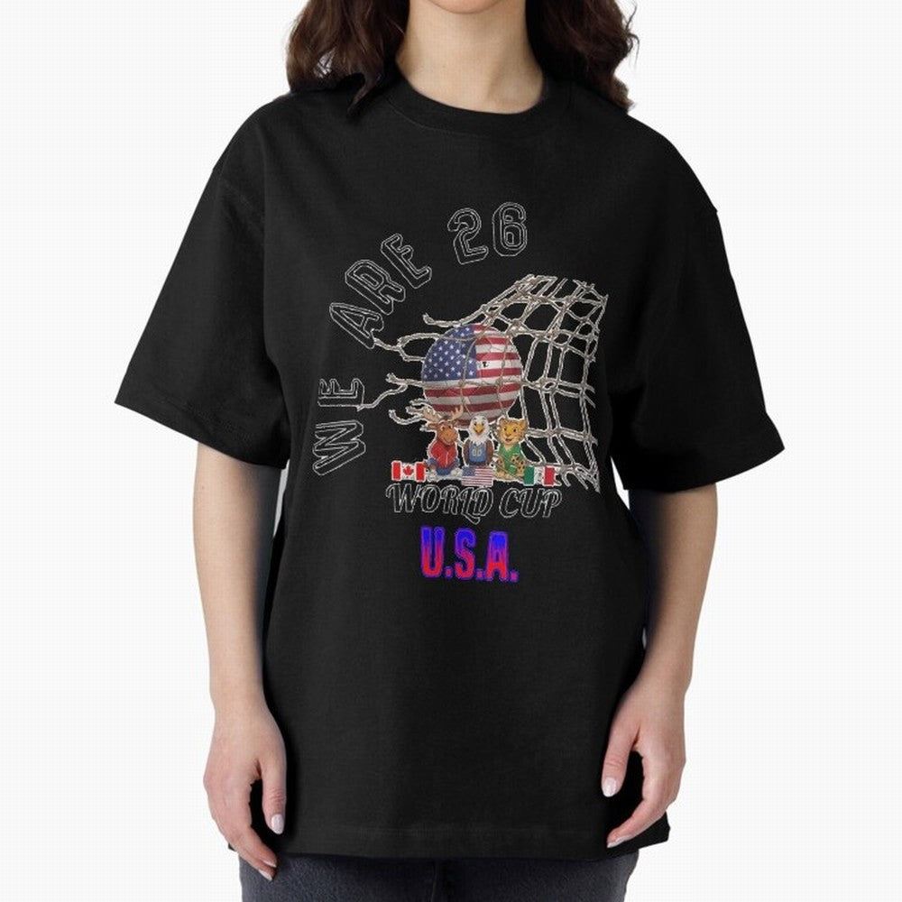 World cup 26 - USA Oversized T-Shirt Show Love for Legendary Goals in Global Football Passion for FIFA World Cup 2026 USA Canada Mexico, Centered on CR7, France, Vintage Soccer Flavor, Modern Football Stars, National Flags and Final Night Emotion;