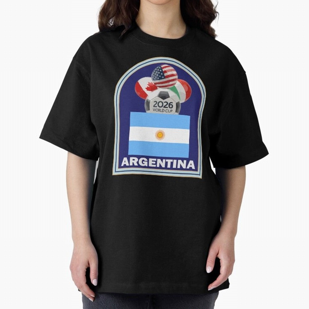 Argentina 2026 Soccer T-shirt Oversized T-Shirt Celebrate National Team Dreams in FIFA World Cup 2026 USA Canada Mexico Spirit, Featuring England, Messi, Championship Spirit, Famous Goals, Roaring Crowds and International Football Unity; Perfect