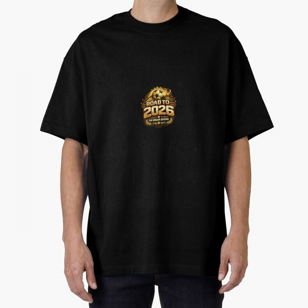Road To 2026 Football Fan Shirt Oversized T-Shirt Represent Football Lovers during FIFA World Cup 2026 USA Canada Mexico Spirit, Celebrating Portugal, Spain and Germany, Mbappe, Vintage Soccer Flavor, Modern Football Stars, National Flags and Final