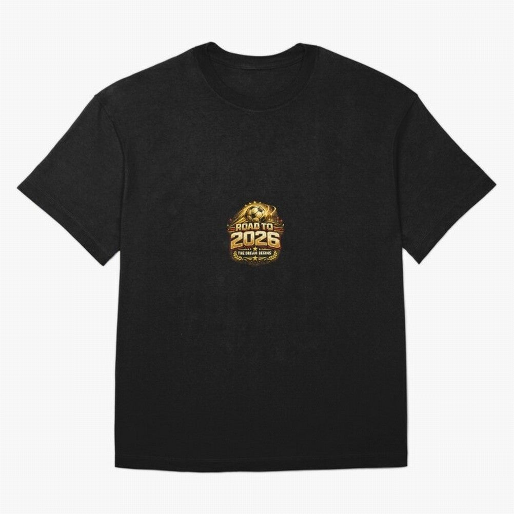 Road To 2026 Football Fan Shirt Oversized T-Shirt Represent Football Lovers during FIFA World Cup 2026 USA Canada Mexico Spirit, Celebrating Portugal, Spain and Germany, Mbappe, Vintage Soccer Flavor, Modern Football Stars, National Flags and Final