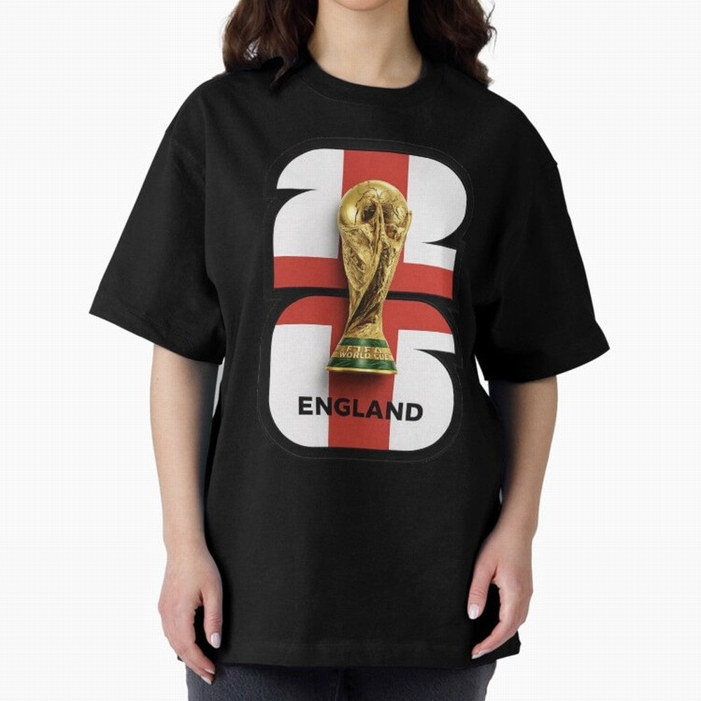 England Football World Cup 2026 - Three Lions Gold Trophy Edition Oversized T-Shirt Show Support during Match Day Hype around FIFA World Cup 2026 Group Stage, Messi, CR7 and Mbappe, Portugal, Match Day Excitement, Supporter Culture, Golden Goals