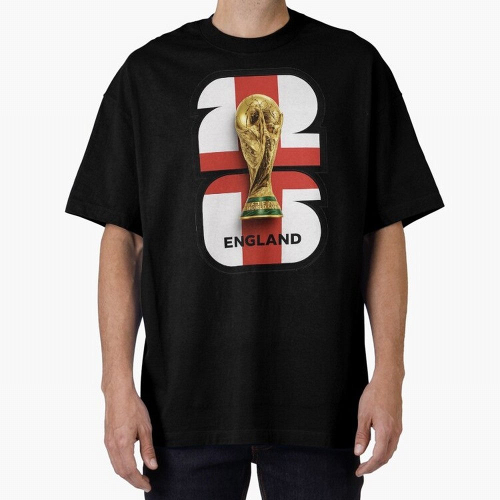 England Football World Cup 2026 - Three Lions Gold Trophy Edition Oversized T-Shirt Show Support during Match Day Hype around FIFA World Cup 2026 Group Stage, Messi, CR7 and Mbappe, Portugal, Match Day Excitement, Supporter Culture, Golden Goals
