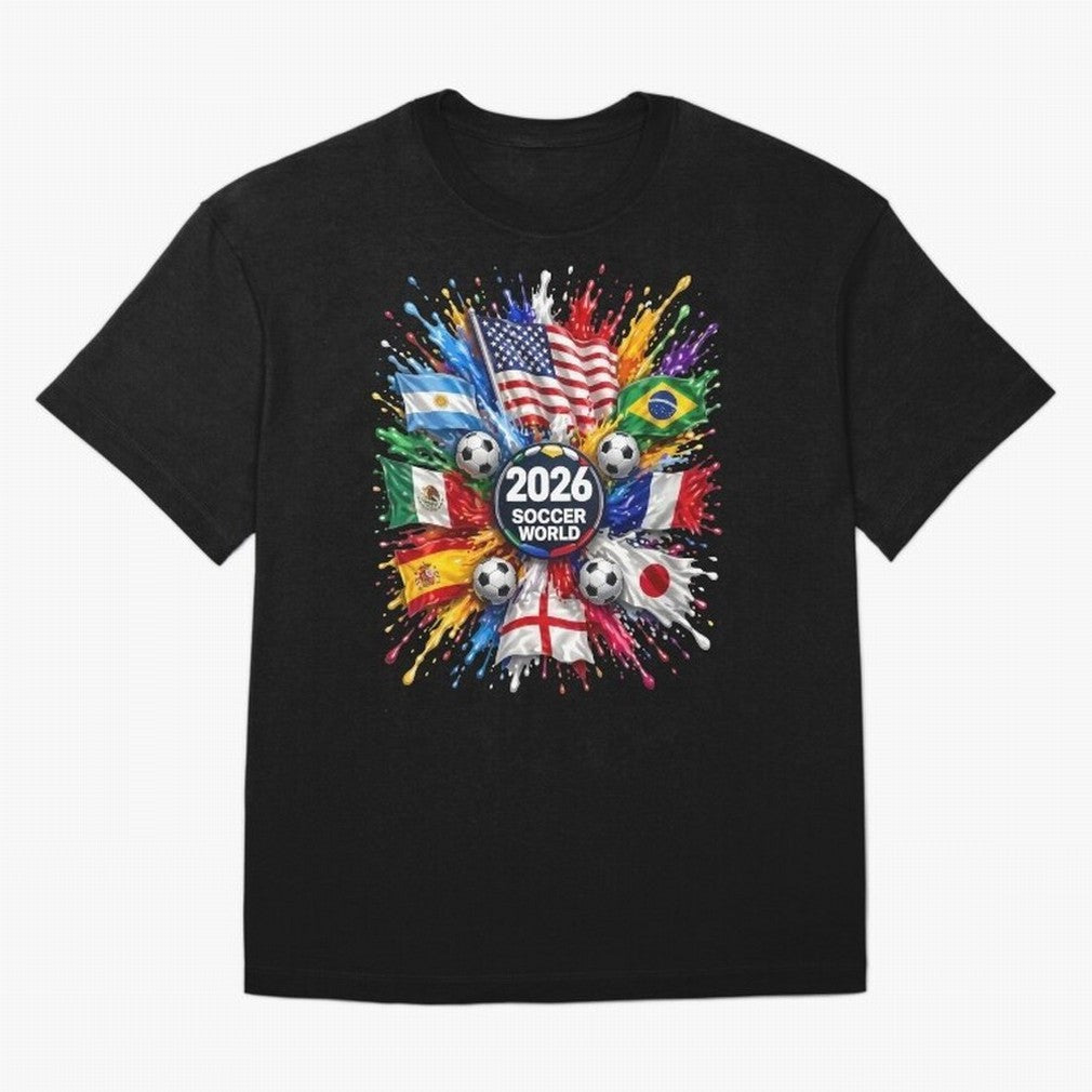 2026 Soccer World Flags USA Mexico Canada Football Paint Splash Graphic Oversized T-Shirt Make Every Match About FIFA World Cup 2026 Spirit, Featuring Germany, Neymar, Haaland and Cristiano Ronaldo, Goal Celebration Energy, Supporter Heritage,