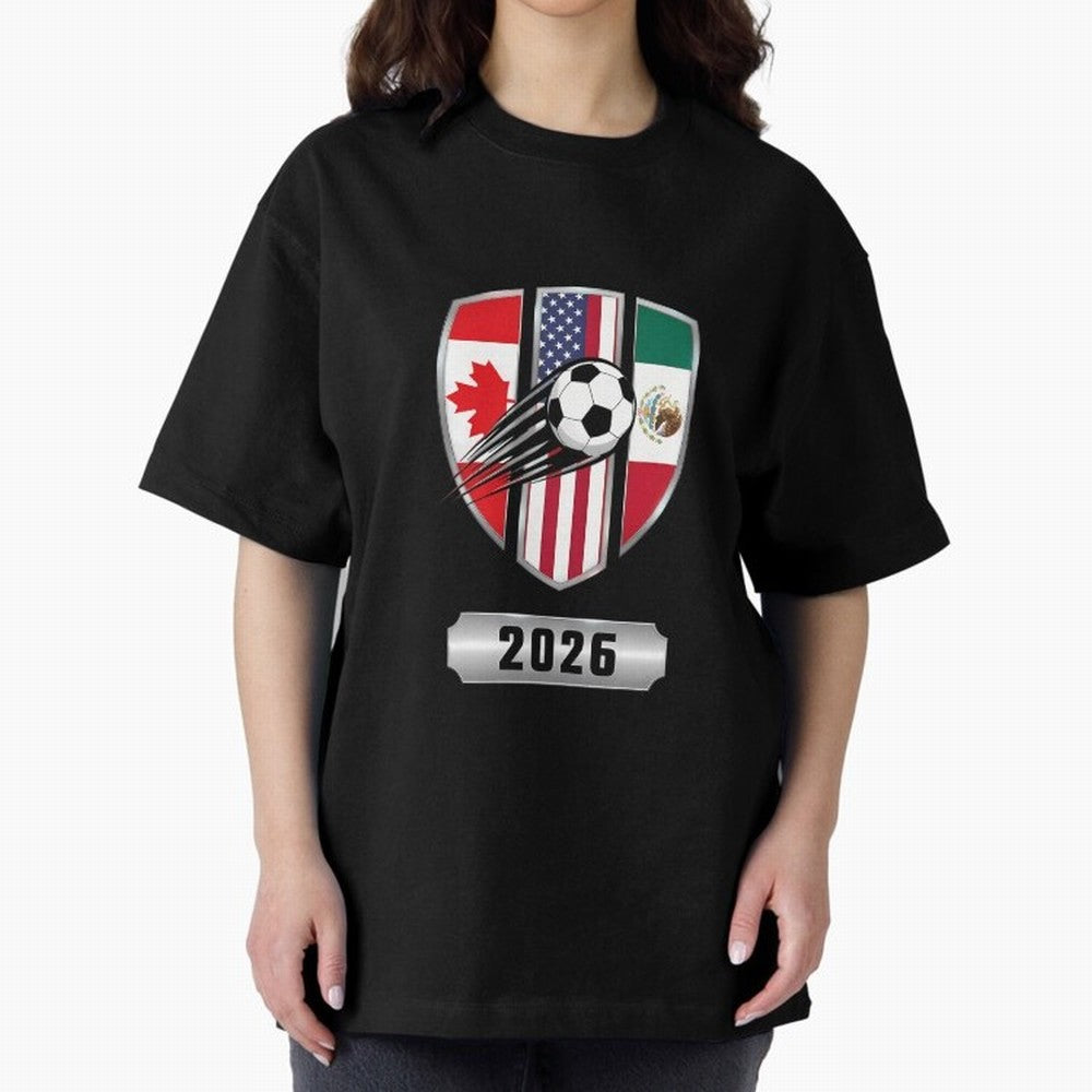 North United America Shield 2026 Cup Oversized T-Shirt Bring FIFA World Cup 2026 USA Canada Mexico Highlighting Haaland, Portugal Energy, Champion Mindset, Group Stage Buzz, Knockout Tension and Passionate Fan Culture; Ideal for Football Dads,