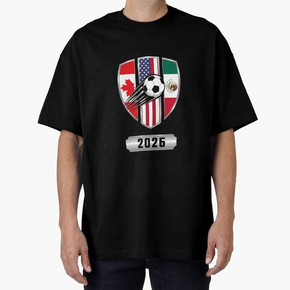 North United America Shield 2026 Cup Oversized T-Shirt Bring FIFA World Cup 2026 USA Canada Mexico Highlighting Haaland, Portugal Energy, Champion Mindset, Group Stage Buzz, Knockout Tension and Passionate Fan Culture; Ideal for Football Dads,