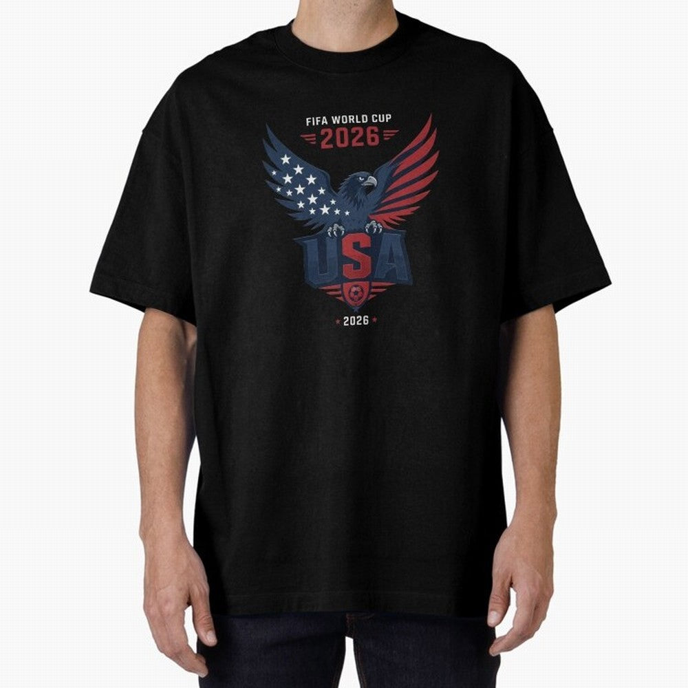 FIFA World Cup 2026 USA Eagle Soccer Logo Oversized T-Shirt Make Your Look Match the FIFA World Cup 2026 Journey through CR7 and Messi Highlights, England Pride, Football Festival Excitement, Trophy Ambitions, Country Rivalries and Star Player