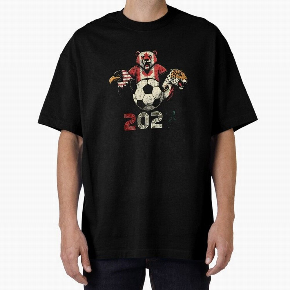 United 2026 Soccer Mascots North America Tournament T-Shirt_83157189 Oversized T-Shirt Celebrate Soccer Greatness during FIFA World Cup 2026 Group Stage for Fans of Haaland and France and Portugal, Bringing Sports Nostalgia, International