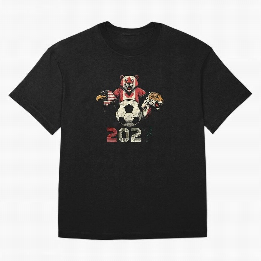 United 2026 Soccer Mascots North America Tournament T-Shirt_83157189 Oversized T-Shirt Celebrate Soccer Greatness during FIFA World Cup 2026 Group Stage for Fans of Haaland and France and Portugal, Bringing Sports Nostalgia, International