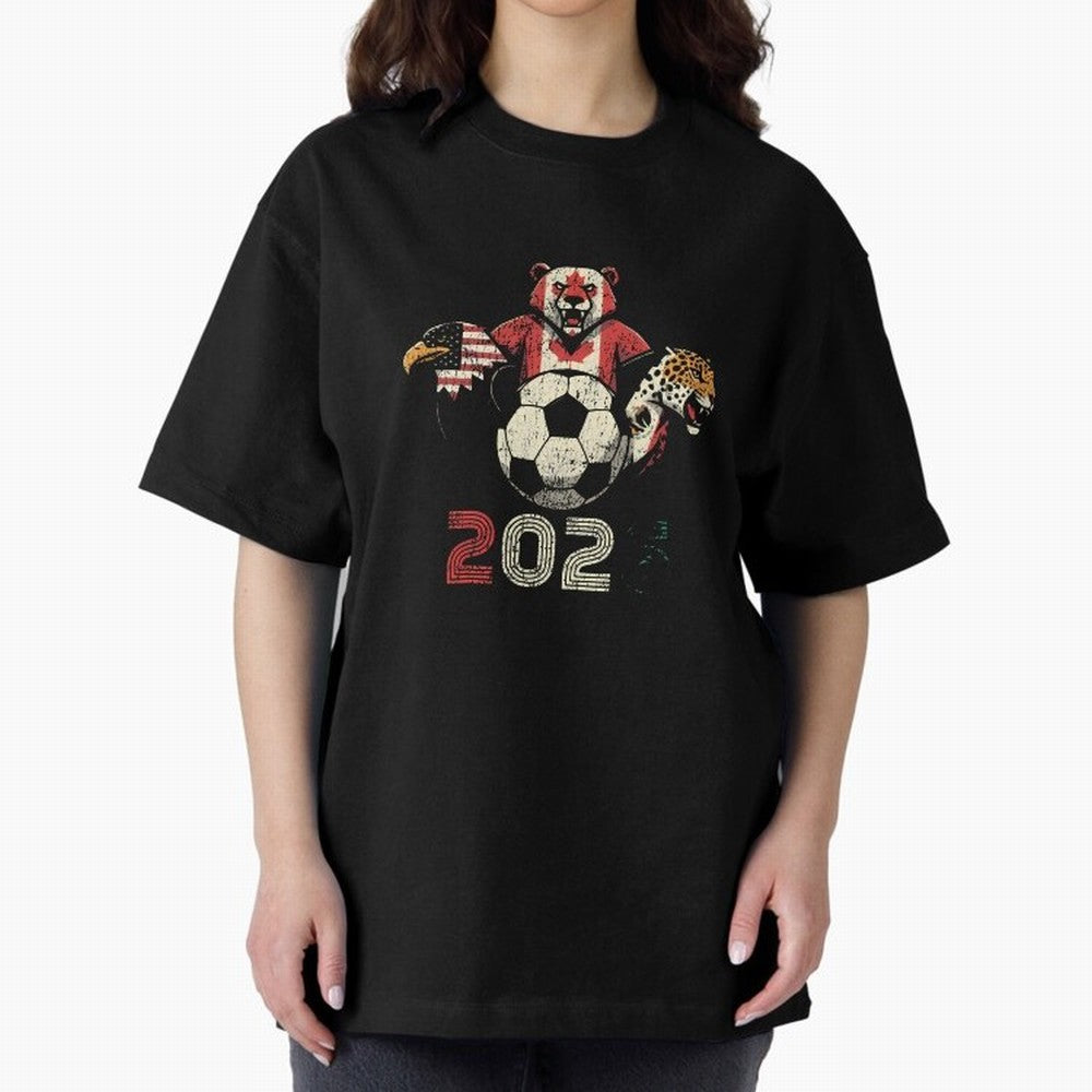 United 2026 Soccer Mascots North America Tournament T-Shirt_83157189 Oversized T-Shirt Celebrate Soccer Greatness during FIFA World Cup 2026 Group Stage for Fans of Haaland and France and Portugal, Bringing Sports Nostalgia, International