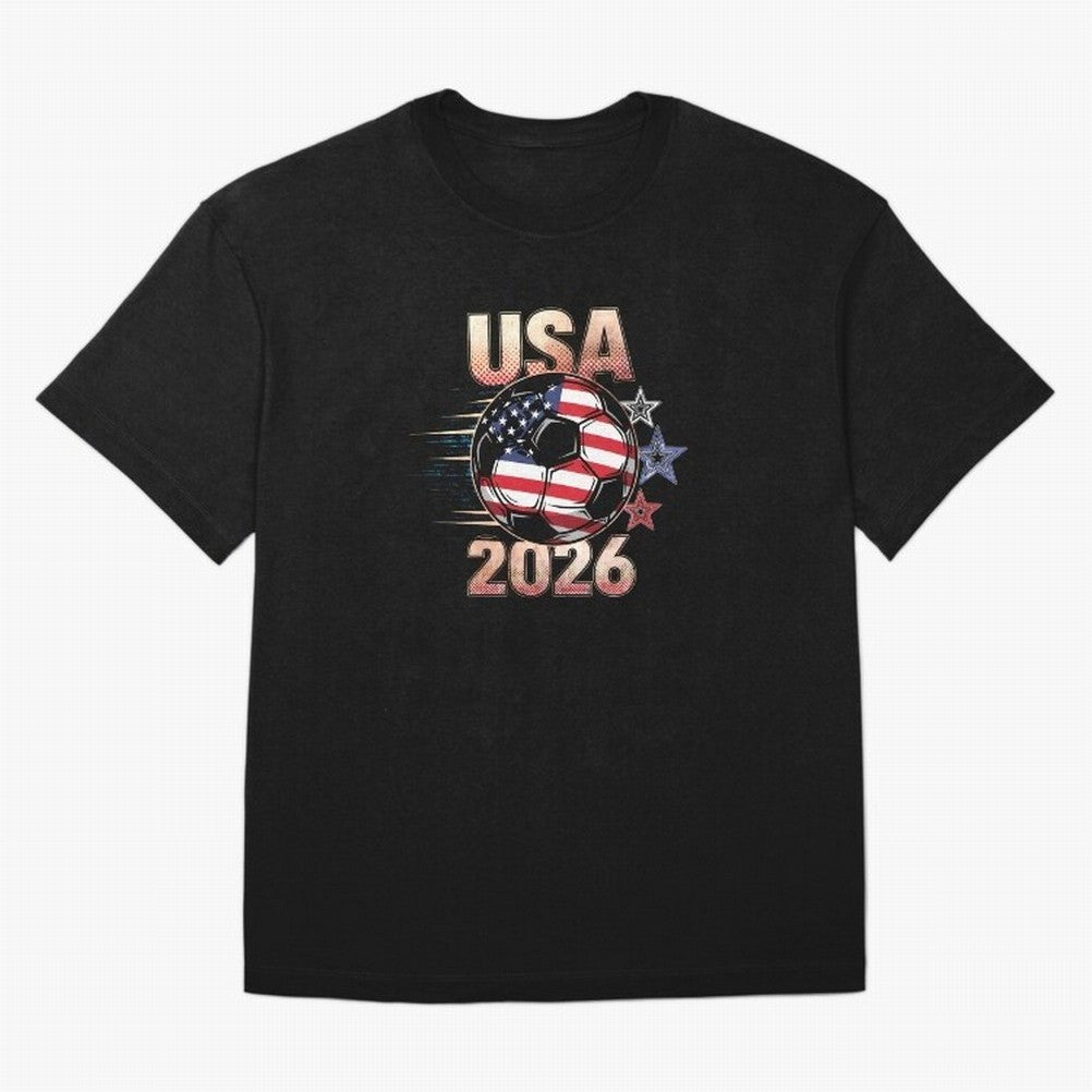 USA Soccer with Red White Blue Stars 2026 Cup T-Shirt_83834283 Oversized T-Shirt Support the FIFA World Cup 2026 Journey through Messi and Cristiano Ronaldo Highlights, Argentina, France and Brazil Pride, Vintage Soccer Flavor, Modern Football