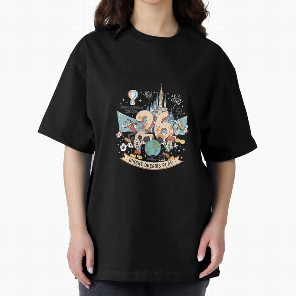 Dreamland Football 26 Oversized T-Shirt Bring the FIFA World Cup 2026 USA Canada Mexico Journey through Cristiano Ronaldo Highlights, Brazil, Portugal and Argentina Pride, Stadium Memories, Football Loyalty, International Chants and Championship