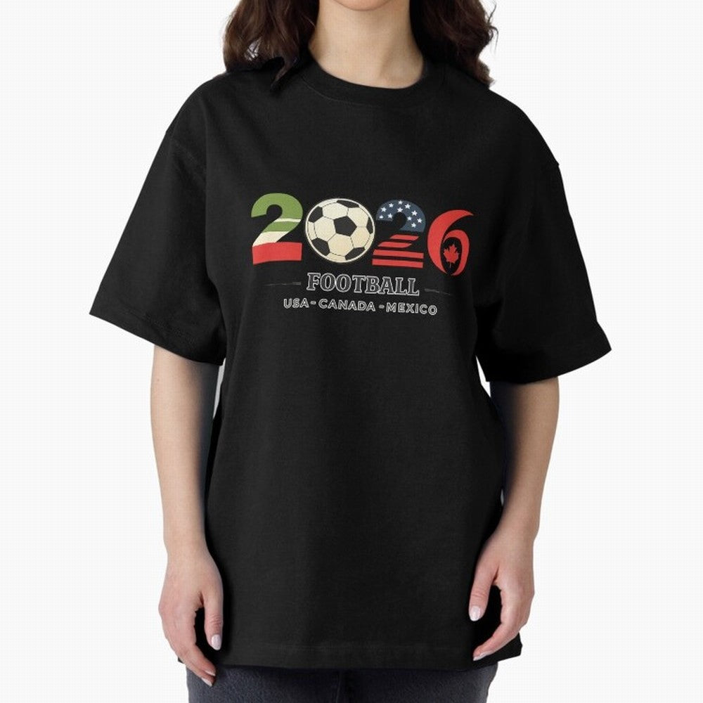 Football 2026 USA Canada Mexico Oversized T-Shirt Bring World Football Passion into FIFA World Cup 2026 Group Stage for Fans of Messi, CR7 and Mbappe and Argentina, Bringing Soccer Culture, Superstar Moments, National Team Dreams and Competitive