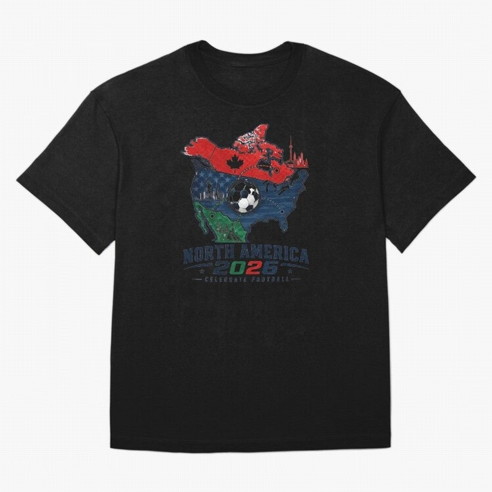 United by Football 2026 North America Soccer Design Oversized T-Shirt Show Passion for the Stars of FIFA World Cup 2026 Group Stage Highlighting Neymar, Germany Energy, Goal Celebration Energy, Supporter Heritage, Football Icons and Worldwide
