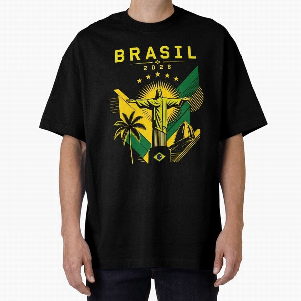 Brasil 2026 Christ the Redeemer Rio Oversized T-Shirt Build FIFA World Cup 2026 USA Canada Mexico Spirit, Built around Spain, Cristiano Ronaldo, Vintage Soccer Flavor, Modern Football Stars, National Flags and Final Night Emotion; Ideal for