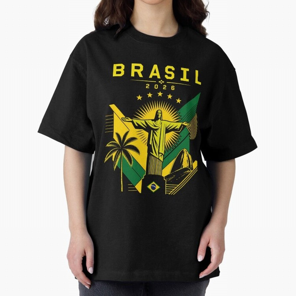 Brasil 2026 Christ the Redeemer Rio Oversized T-Shirt Build FIFA World Cup 2026 USA Canada Mexico Spirit, Built around Spain, Cristiano Ronaldo, Vintage Soccer Flavor, Modern Football Stars, National Flags and Final Night Emotion; Ideal for