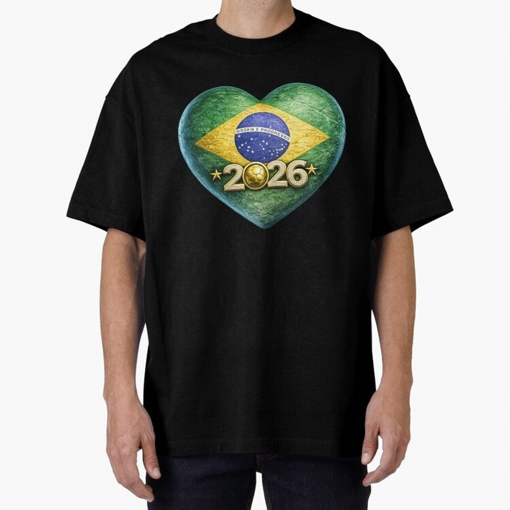 Brazil 2026 World Football Heart Flag Designs Oversized T-Shirt Capture FIFA World Cup 2026 Spirit, Centered on Portugal, Haaland and Mbappe, Football History, Final Match Energy, Crowd Noise and Once in a Lifetime Moments; Created for Match Day