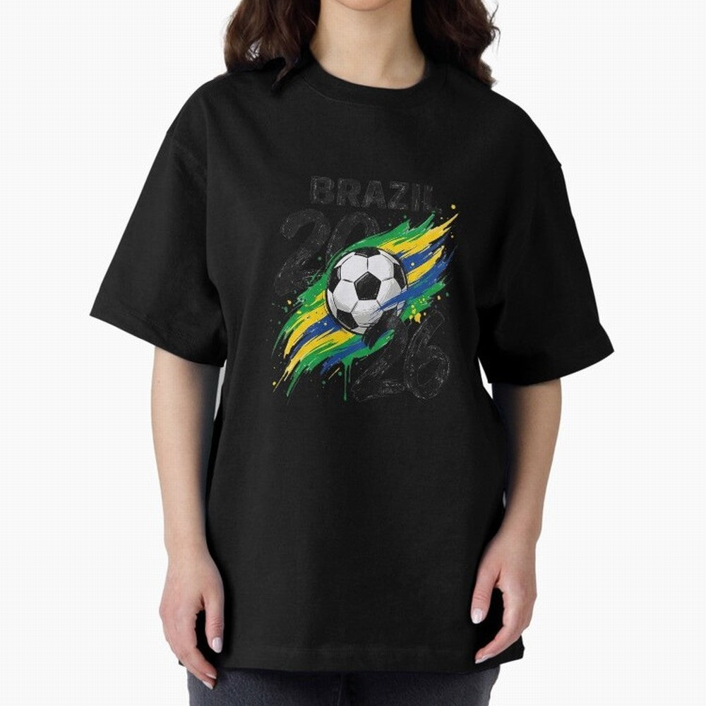Brazil Soccer 2026 Fan Shirt ¨C Brazil Football Supporter Oversized T-Shirt Bring Retro Soccer Energy to FIFA World Cup 2026 Spirit, Highlighting Spain, CR7, Stadium Chants, National Pride, Trophy Dreams and Unforgettable Football Memories; Made