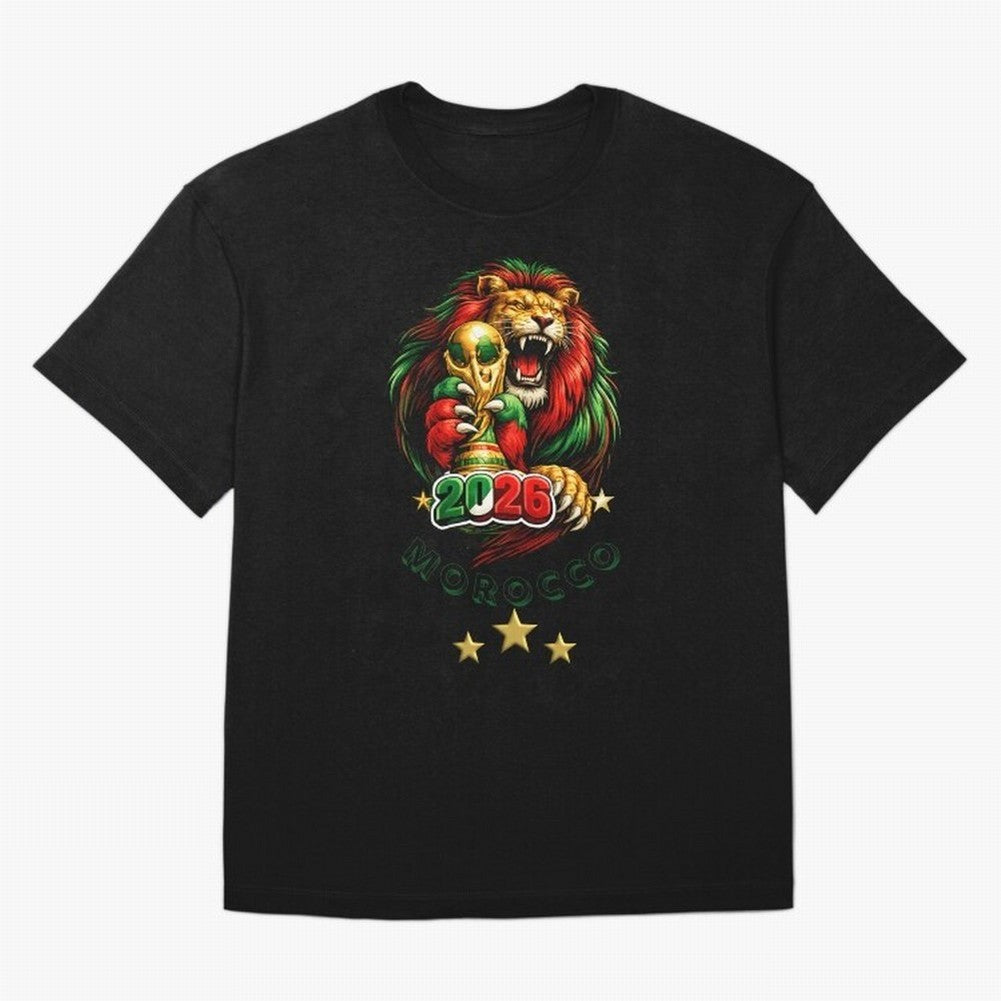 Moroccan Lion World Cup 2026 Design Oversized T-Shirt Experience the Global Stage of Global Football Passion for FIFA World Cup 2026 USA Canada Mexico, Capturing Mbappe, Germany, Championship Spirit, Famous Goals, Roaring Crowds and International