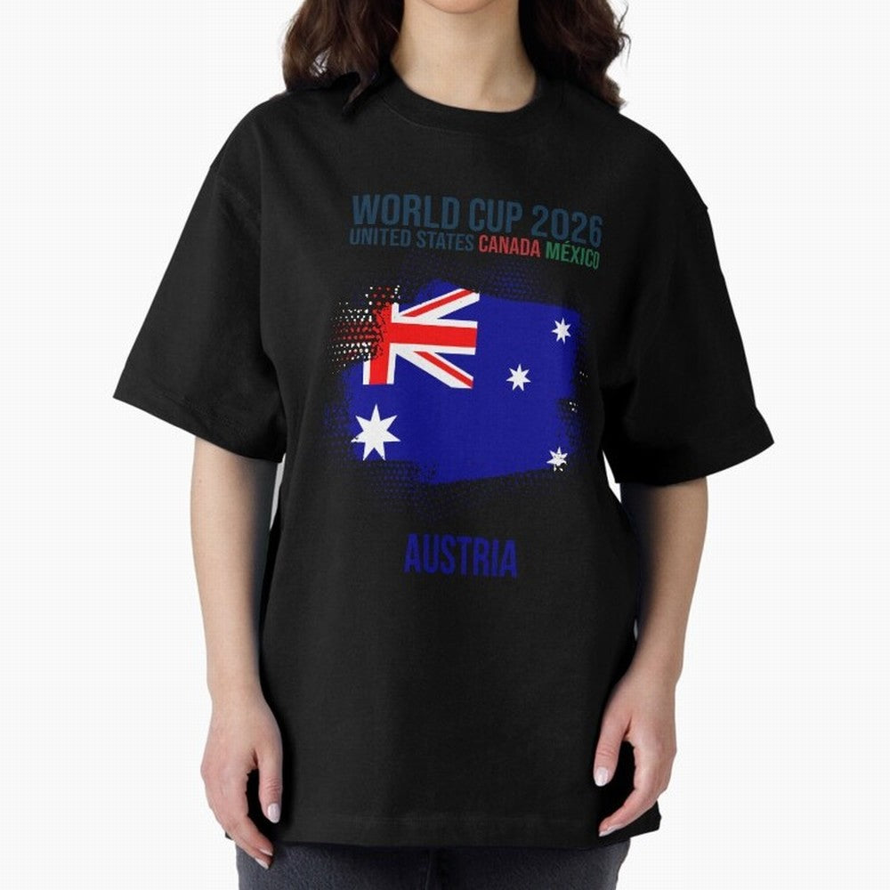 AUSTRIA WORLD CUP 2026 Oversized T-Shirt Share FIFA World Cup 2026 USA Canada Mexico Filled with Haaland and Mbappe, England, France and Netherlands Energy, Championship Spirit, Famous Goals, Roaring Crowds and International Football Unity; Ideal