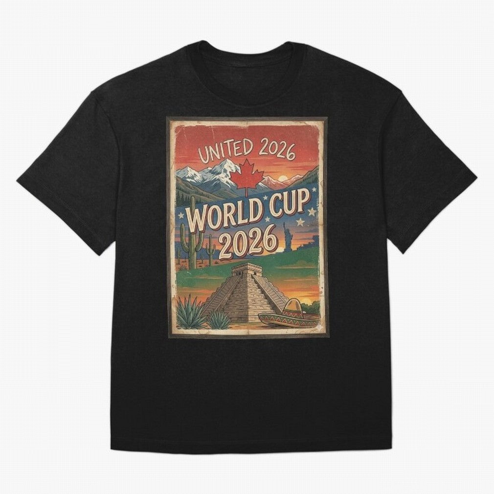 United 2026 World Cup ¨C Vintage North America Soccer Poster Oversized T-Shirt Celebrate Unforgettable Nights in FIFA World Cup 2026 Spirit, Inspired by Argentina, France and Brazil, Cristiano Ronaldo, Stadium Memories, Football Loyalty,