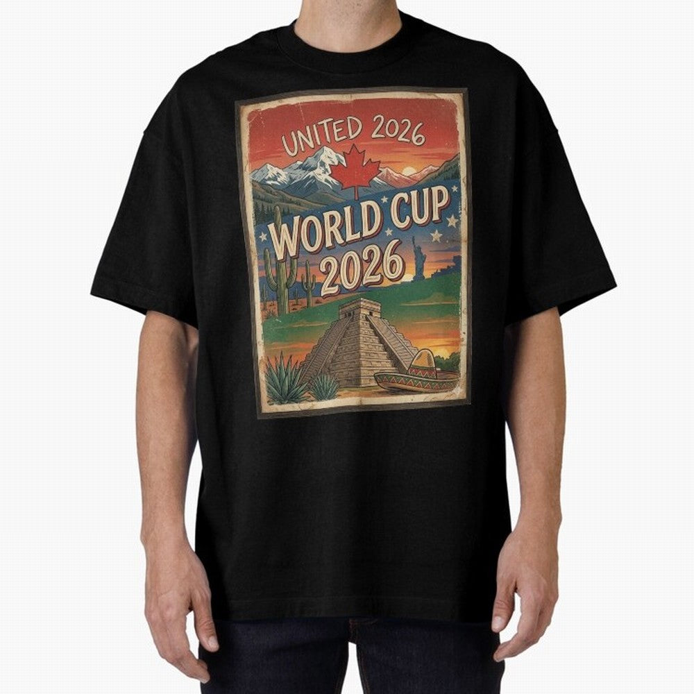 United 2026 World Cup ¨C Vintage North America Soccer Poster Oversized T-Shirt Celebrate Unforgettable Nights in FIFA World Cup 2026 Spirit, Inspired by Argentina, France and Brazil, Cristiano Ronaldo, Stadium Memories, Football Loyalty,