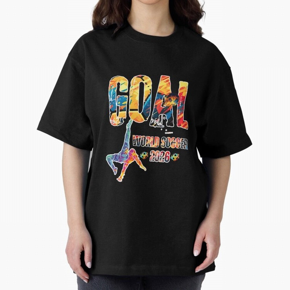 Goal World Soccer Championship 2026 Oversized T-Shirt Celebrate the FIFA World Cup 2026 USA Canada Mexico Journey through Cristiano Ronaldo, Haaland and CR7 Highlights, Brazil, Portugal and Argentina Pride, Championship Spirit, Famous Goals,
