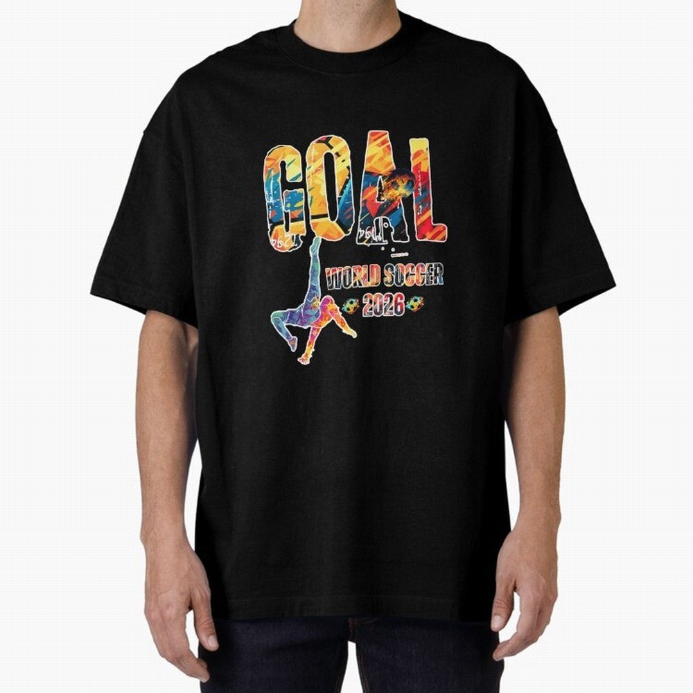 Goal World Soccer Championship 2026 Oversized T-Shirt Celebrate the FIFA World Cup 2026 USA Canada Mexico Journey through Cristiano Ronaldo, Haaland and CR7 Highlights, Brazil, Portugal and Argentina Pride, Championship Spirit, Famous Goals,