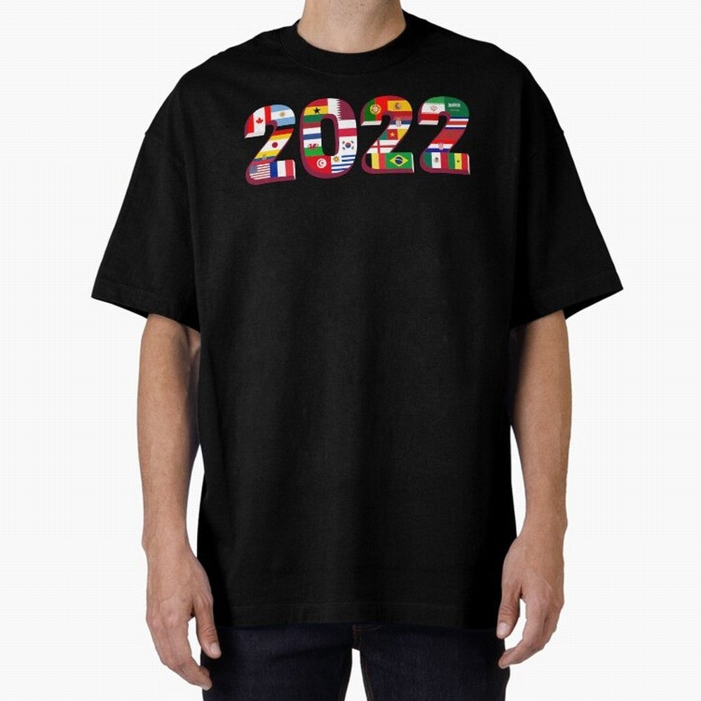 All the 32 Teams that Played in 2022 in Qatar for Football Fans Oversized T-Shirt Show Passion for the Stars of FIFA World Cup 2026 Spirit, Celebrating Argentina, Mbappe, Stadium Memories, Football Loyalty, International Chants and Championship