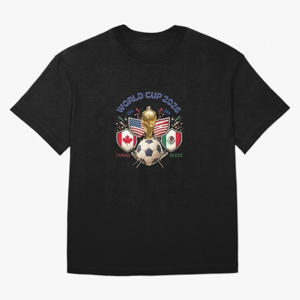 World Cup 2026 Host Nations Crest Oversized T-Shirt Follow the FIFA World Cup 2026 Journey through Cristiano Ronaldo, Haaland and CR7 Highlights, Portugal, Spain and Germany Pride, Football History, Final Match Energy, Crowd Noise and Once in a