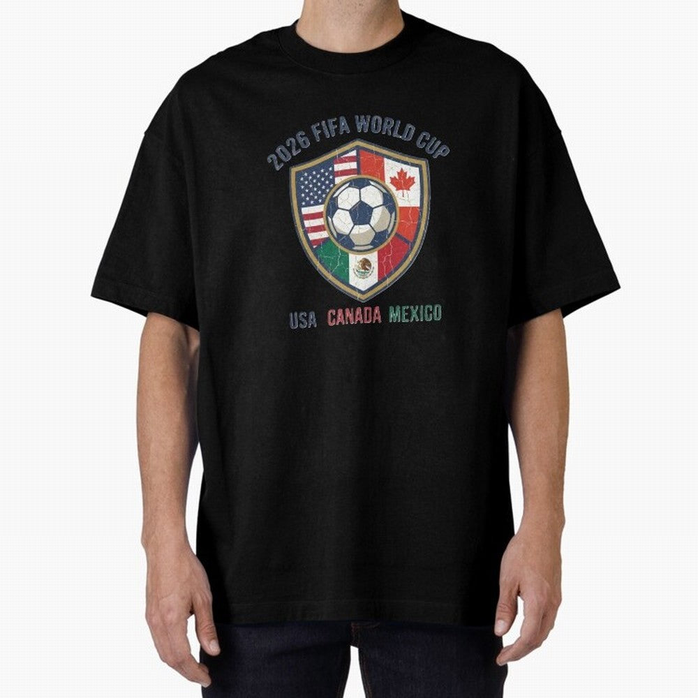 North America United Soccer 2026 Vintage Crest Oversized T-Shirt Honor Champions and Dreams in Global Football Passion for FIFA World Cup 2026 Group Stage, Filled with CR7, Spain and Netherlands, Fan Favorite Moments, National Team Passion, Big