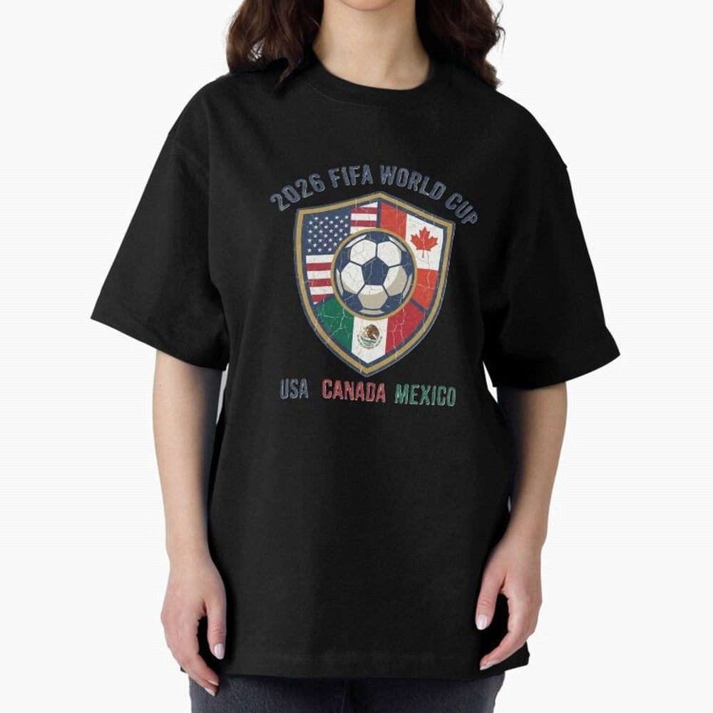 North America United Soccer 2026 Vintage Crest Oversized T-Shirt Honor Champions and Dreams in Global Football Passion for FIFA World Cup 2026 Group Stage, Filled with CR7, Spain and Netherlands, Fan Favorite Moments, National Team Passion, Big