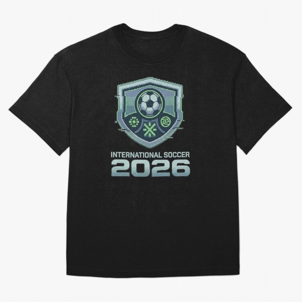 International Soccer 2026 Retro Pixel Glitch Crest Oversized T-Shirt Build FIFA World Cup 2026 USA Canada Mexico for Fans of Neymar and Netherlands, Bringing Worldwide Fan Energy, Dramatic Goals, Stadium Lights and Championship Celebrations;