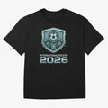 International Soccer 2026 Retro Pixel Glitch Crest Oversized T-Shirt Build FIFA World Cup 2026 USA Canada Mexico for Fans of Neymar and Netherlands, Bringing Worldwide Fan Energy, Dramatic Goals, Stadium Lights and Championship Celebrations;