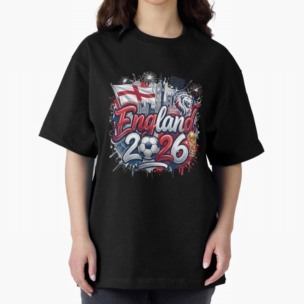 England World Cup 2026 Football Legacy Oversized T-Shirt Spotlight FIFA World Cup 2026 for Fans of Neymar and Portugal, Spain and Germany, Bringing Retro Football Energy, Iconic Rivalries, Trophy Chase Drama and Stadium Atmosphere; Perfect for