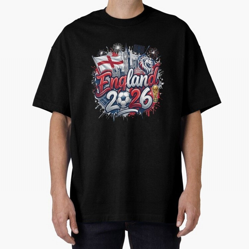 England World Cup 2026 Football Legacy Oversized T-Shirt Spotlight FIFA World Cup 2026 for Fans of Neymar and Portugal, Spain and Germany, Bringing Retro Football Energy, Iconic Rivalries, Trophy Chase Drama and Stadium Atmosphere; Perfect for
