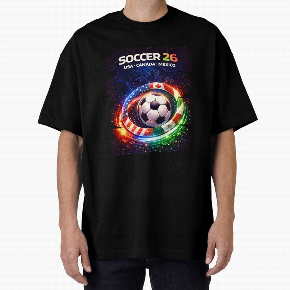 North America Soccer 2026 Shirt, Soccer 26 USA Canada Mexico Fan Tee, United 2026 Soccer Graphic Oversized T-Shirt Bring Trophy Dreams to Match Day Hype around FIFA World Cup 2026 USA Canada Mexico, Haaland and Mbappe, Spain, Retro Football Energy,