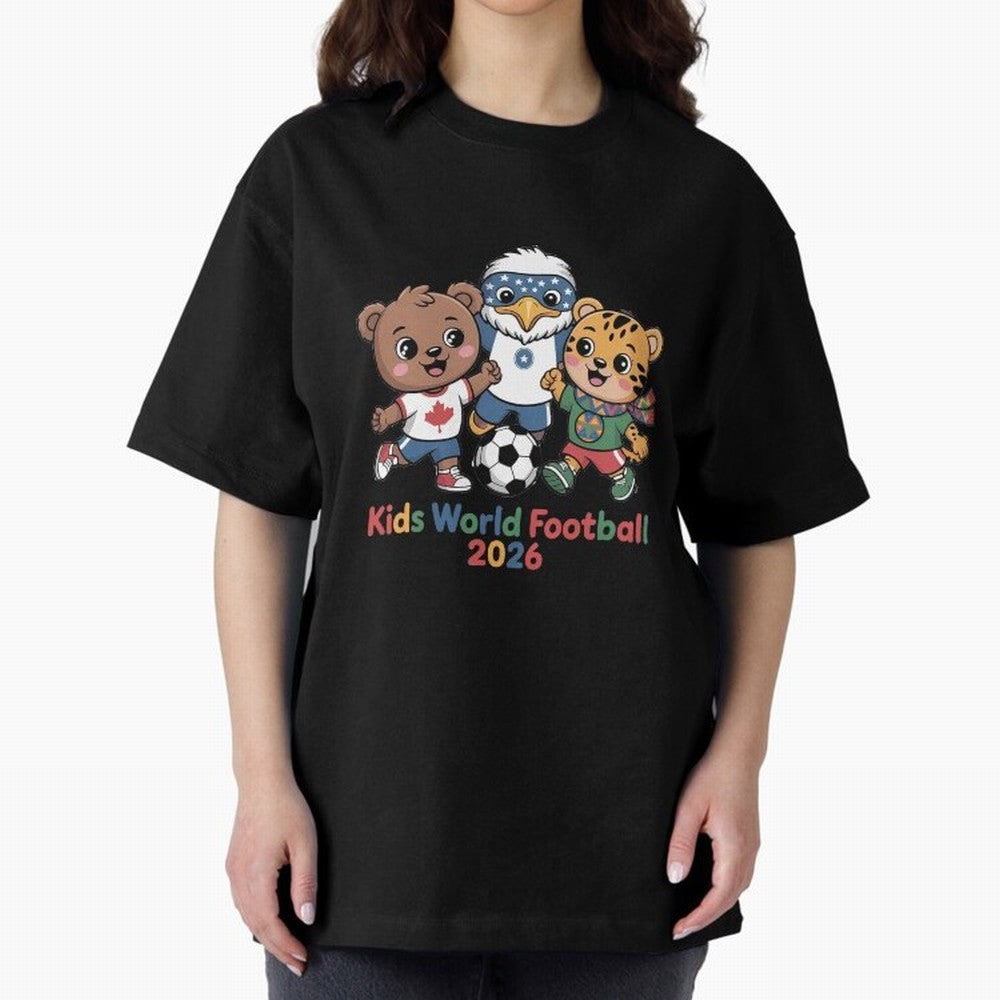 Kids World Football Friends 2026 ¨C Cute Cartoon Soccer Characters for Children Oversized T-Shirt Relive Legendary Nights from Match Day Hype around FIFA World Cup 2026 Group Stage, Messi, Germany, Fan Favorite Moments, National Team Passion, Big