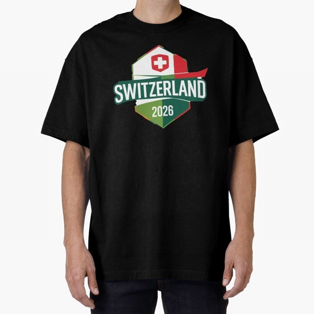 Switzerland WC2026 Oversized T-Shirt Unlock FIFA World Cup 2026 USA Canada Mexico for Fans of CR7 and Messi and Spain, Bringing Football Festival Excitement, Trophy Ambitions, Country Rivalries and Star Player Buzz; Ideal for Passionate Fans Who
