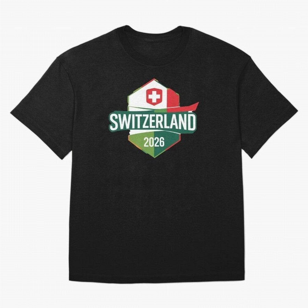 Switzerland WC2026 Oversized T-Shirt Unlock FIFA World Cup 2026 USA Canada Mexico for Fans of CR7 and Messi and Spain, Bringing Football Festival Excitement, Trophy Ambitions, Country Rivalries and Star Player Buzz; Ideal for Passionate Fans Who