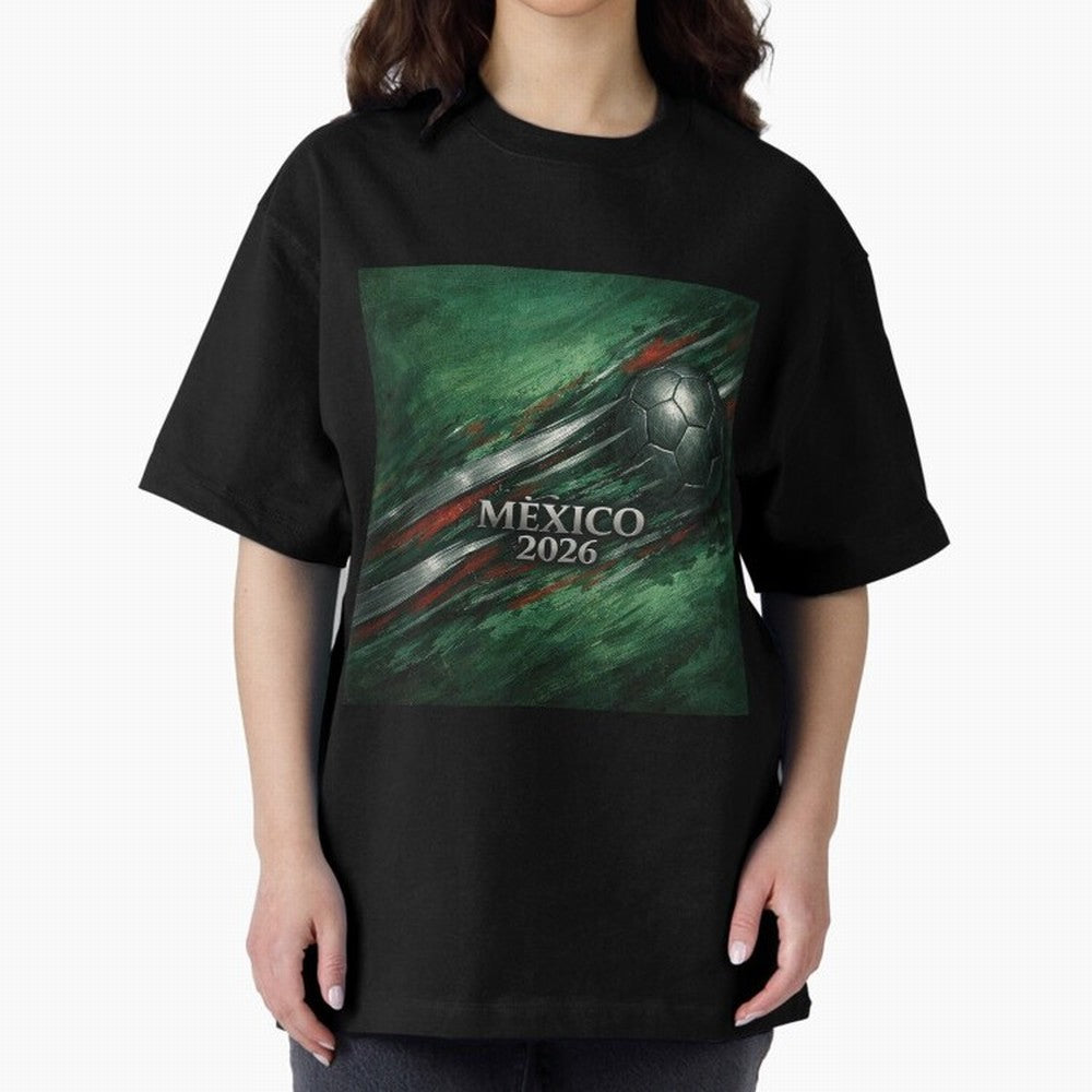 Mexico 2026 Football with Metallic Silver Line Oversized T-Shirt Turn Up for the FIFA World Cup 2026 Journey through Cristiano Ronaldo Highlights, Germany Pride, Game Day Rituals, Football Legends, Country Pride and the Road to the Final; Ideal for